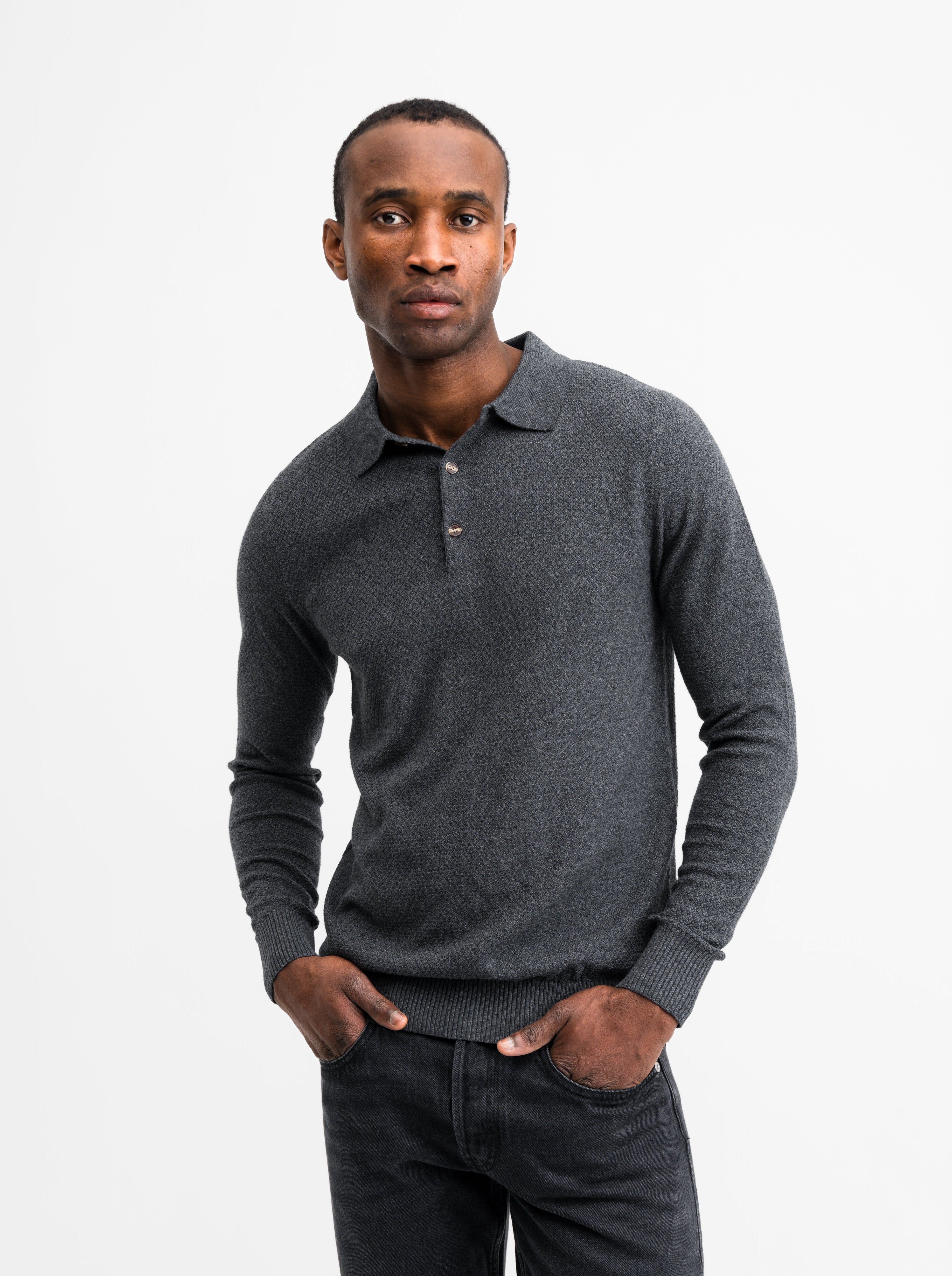 Grey long sleeve polo best sale